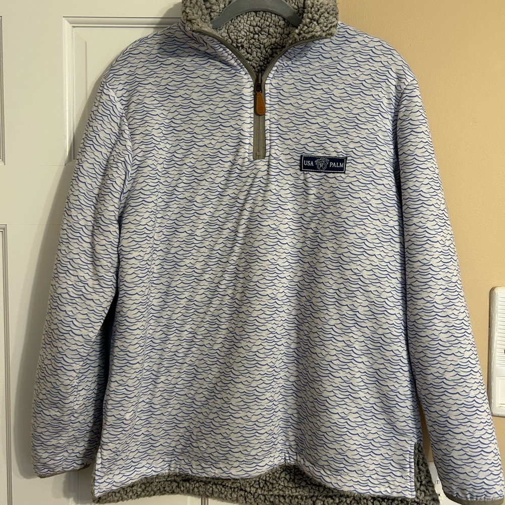 USA Palm Blue and Gray Men's Sherpa 1/4 zip reversible